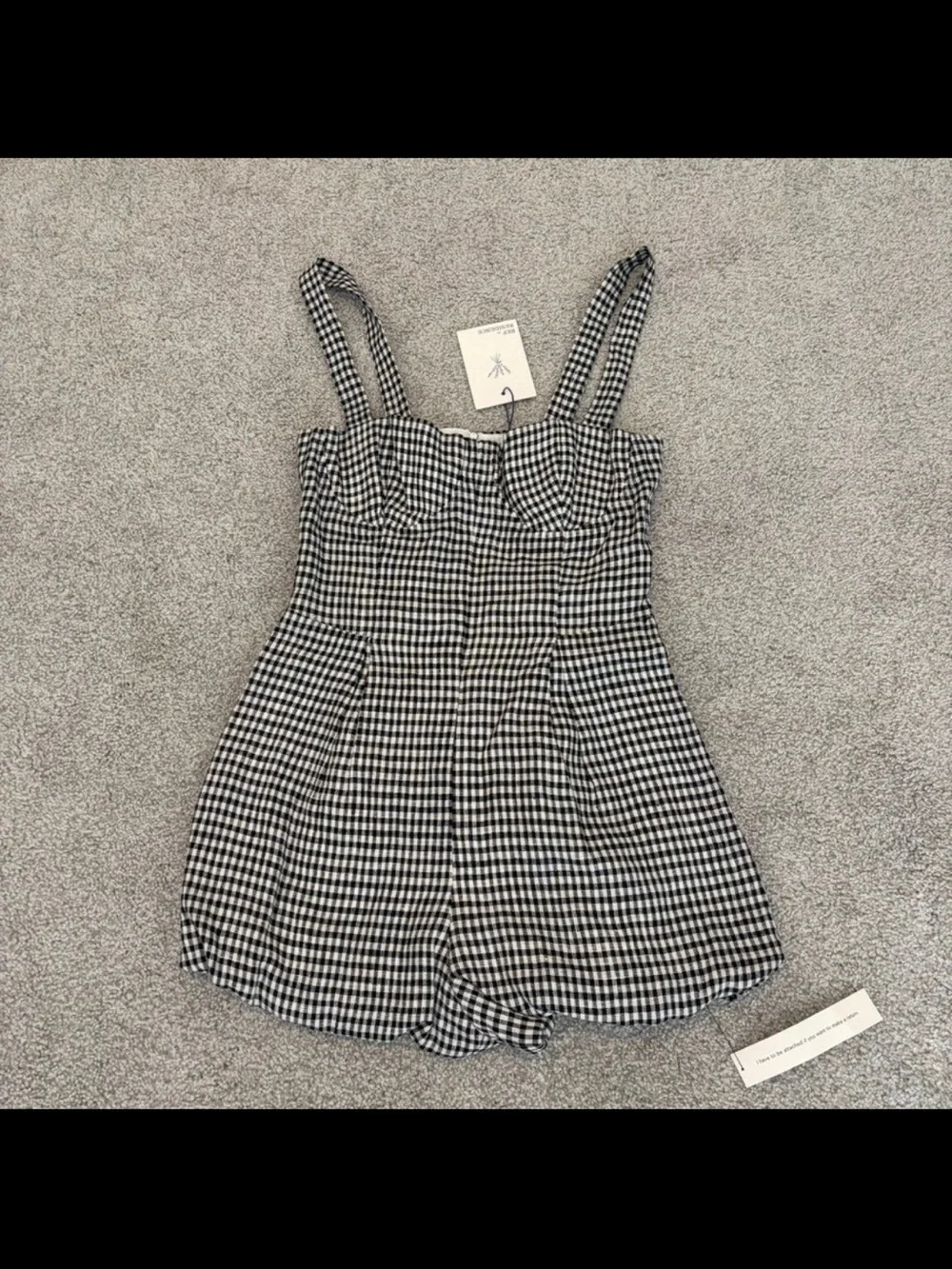 Reformation Black and White Gingham Lydia Linen Romper